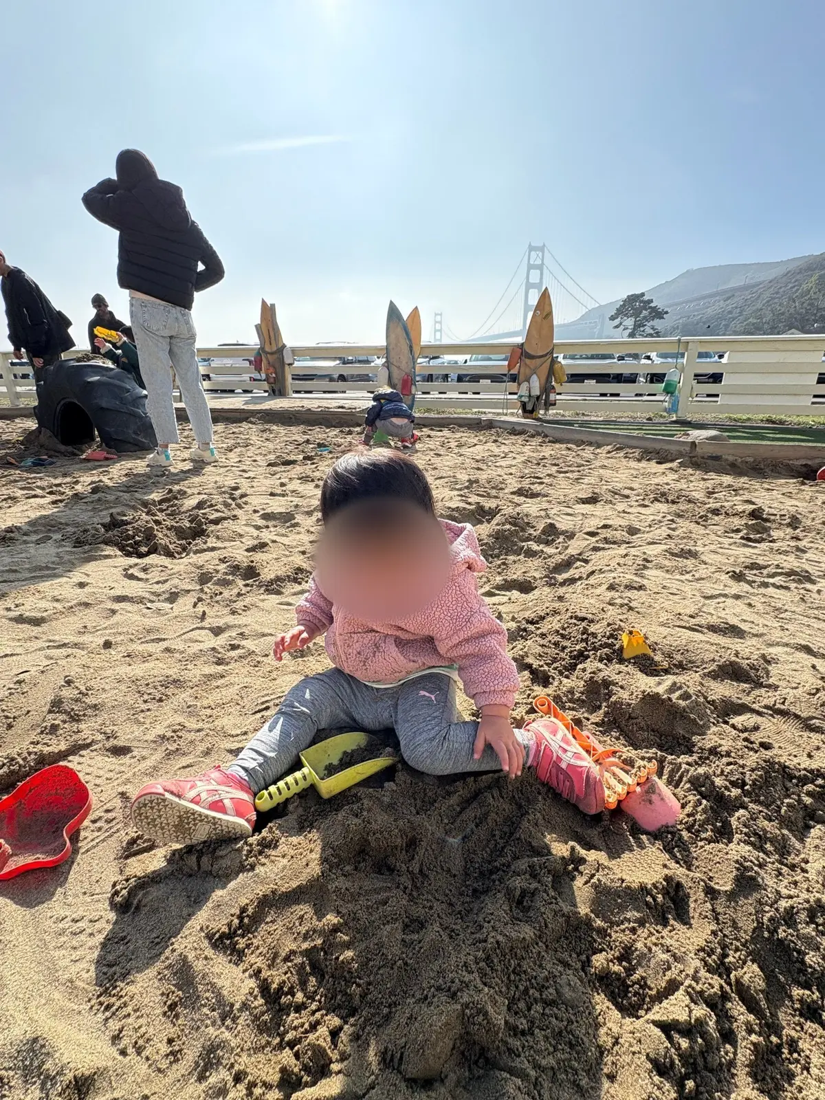 Sandpit with views of the bridge
