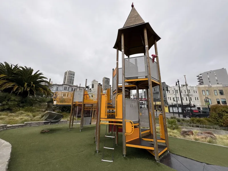 Wide angle shot of the tower playground