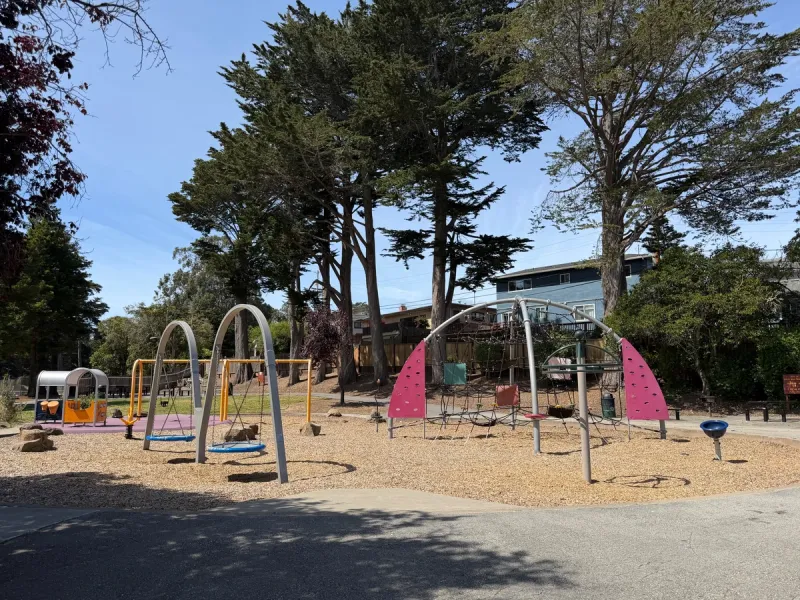 Climbing structure, swings, and spinners