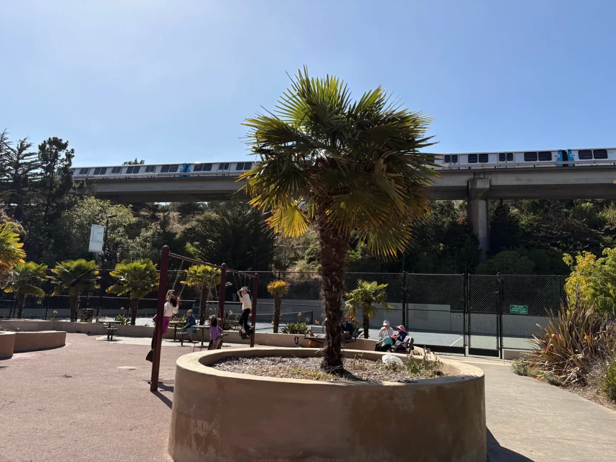 Bart going by, which is the only major noise you hear despite being in a busy urban environment