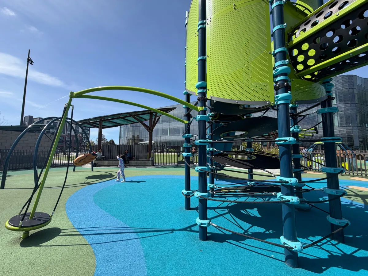 Saucer swing, spinners, and big kid climbers