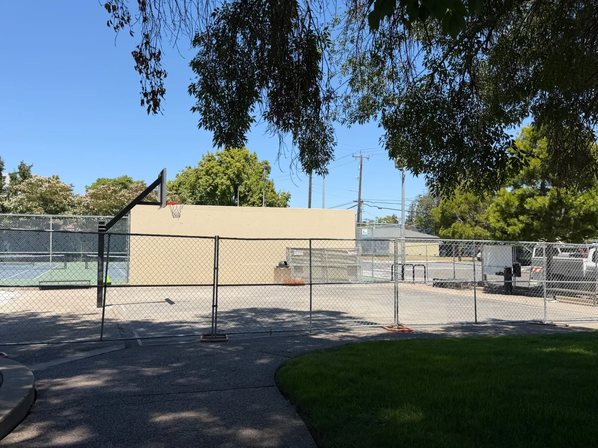 Basketball court closed off during bathroom renovation