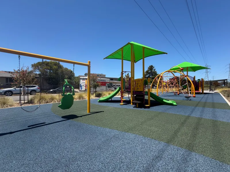 Bright, cheerful playground with plenty of shade cover