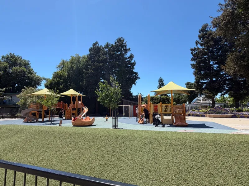 Toddler play area to the right and big kid zone to the left