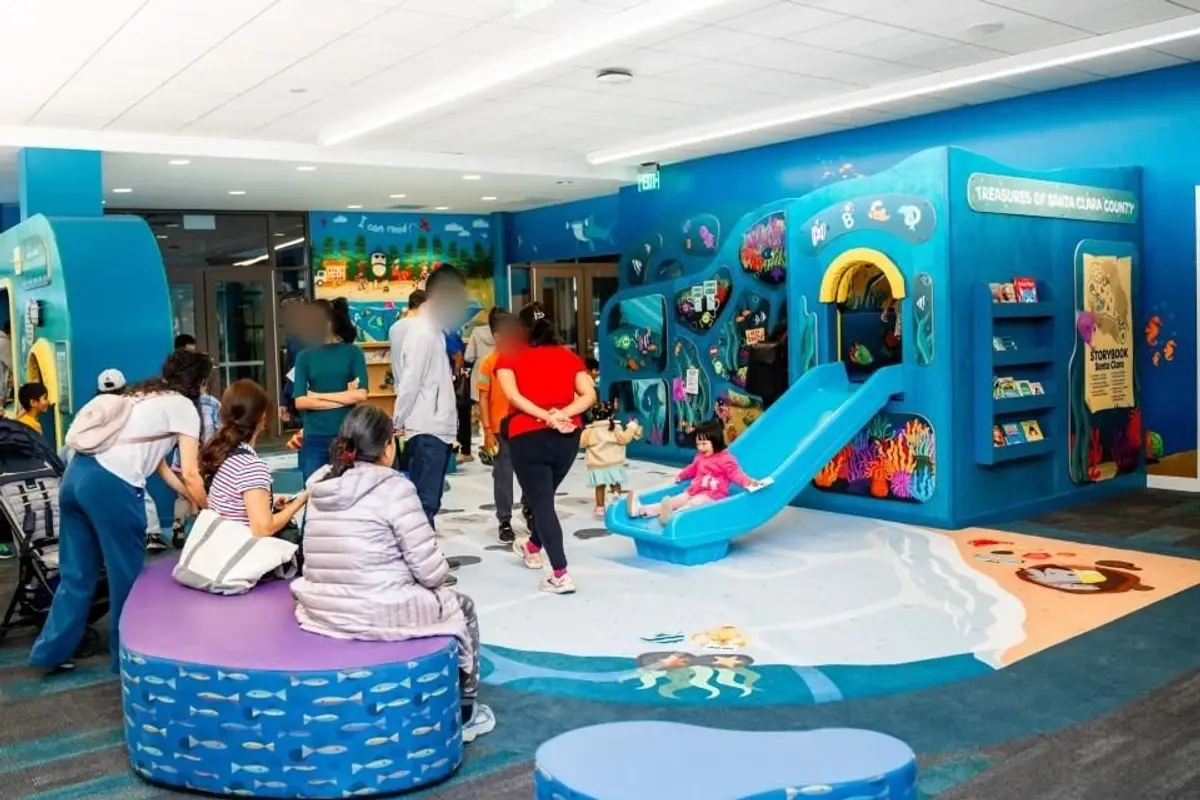 Cupertino Library play space occupied by library visitors Photo: Santa Clara County Library District.