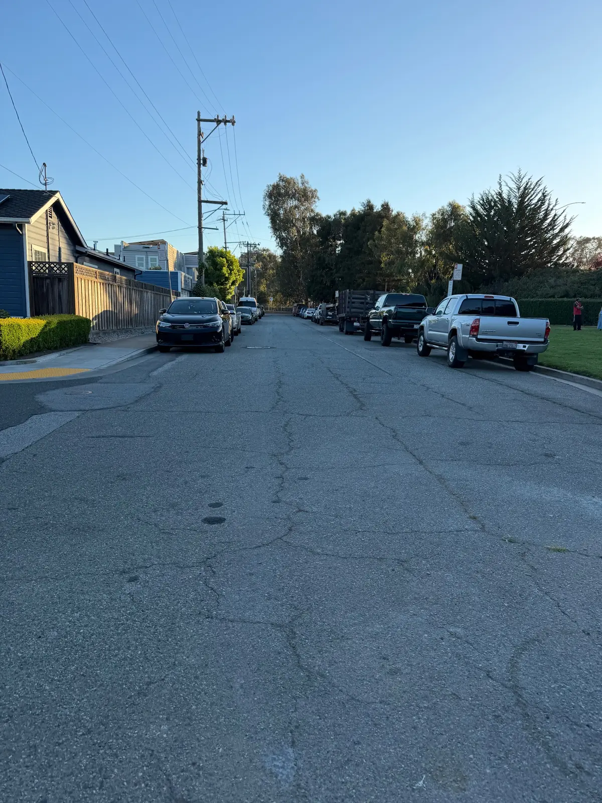 Narrow streets, moderately busy for finding street parking