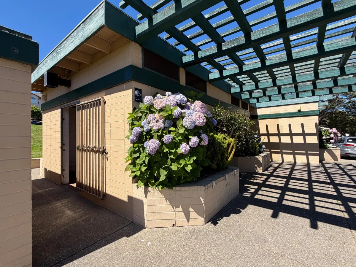 Beautiful bathroom exterior, unfortunately doesn't translate to the interior