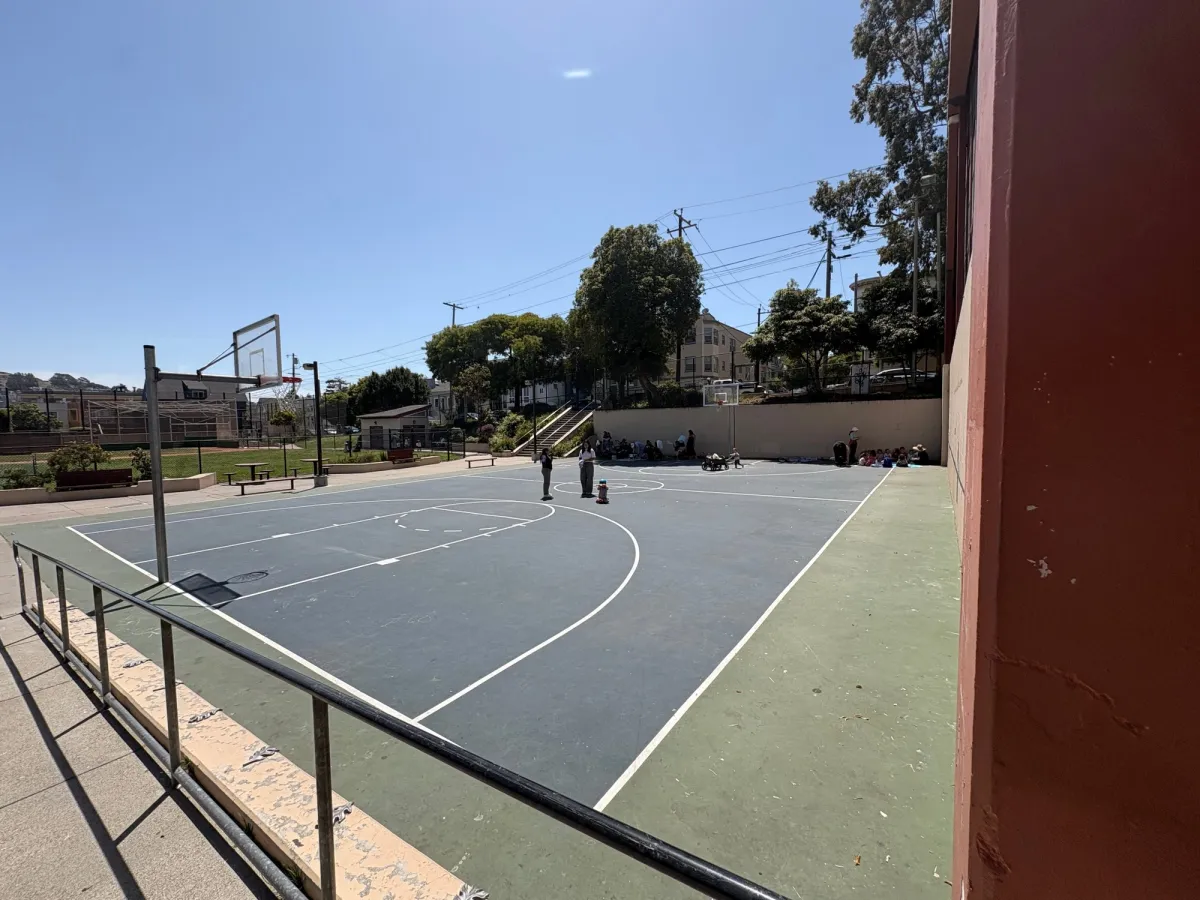 Basketball field where overflow also goes to find some shade