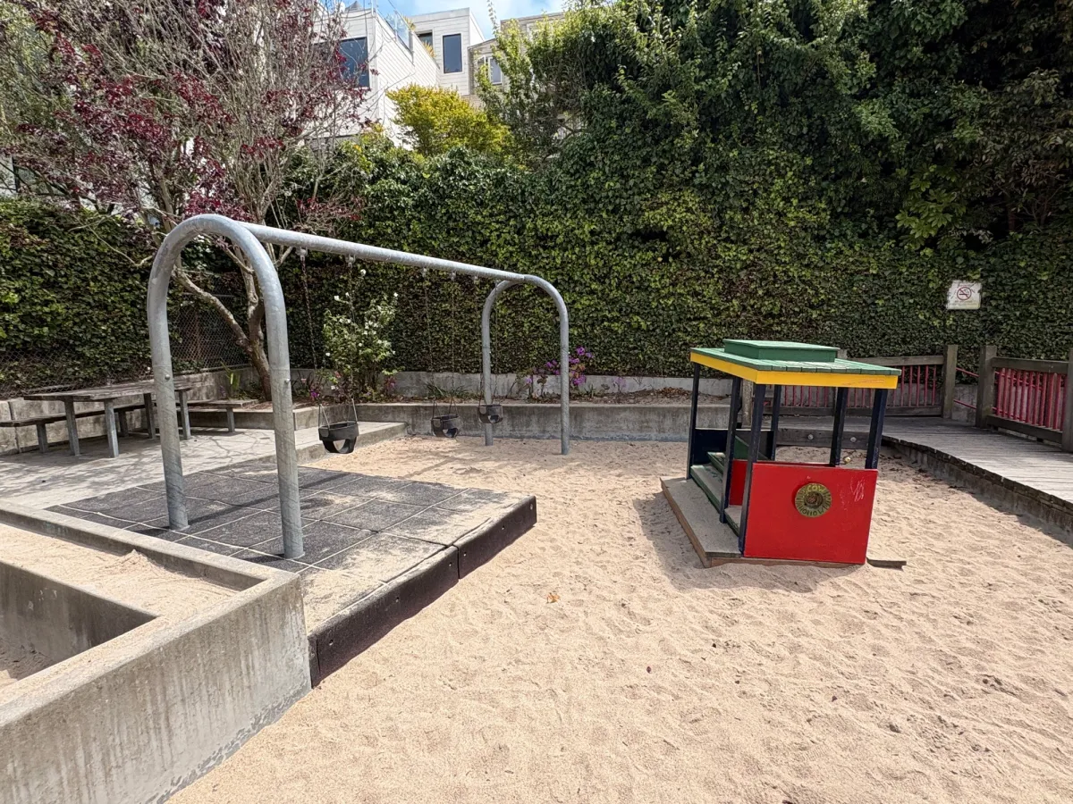 Bucket swings at the toddler area