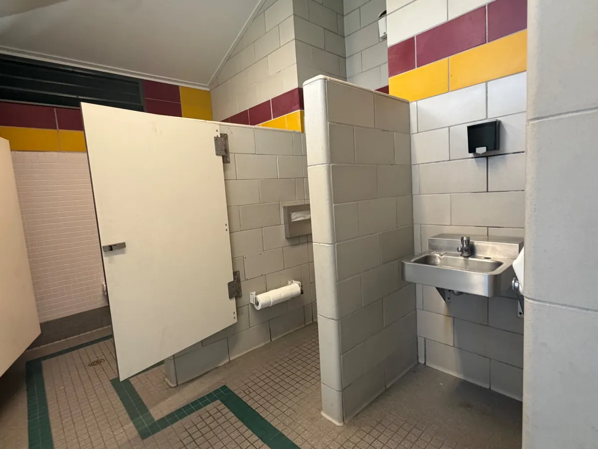 Restroom interior clean and well maintained