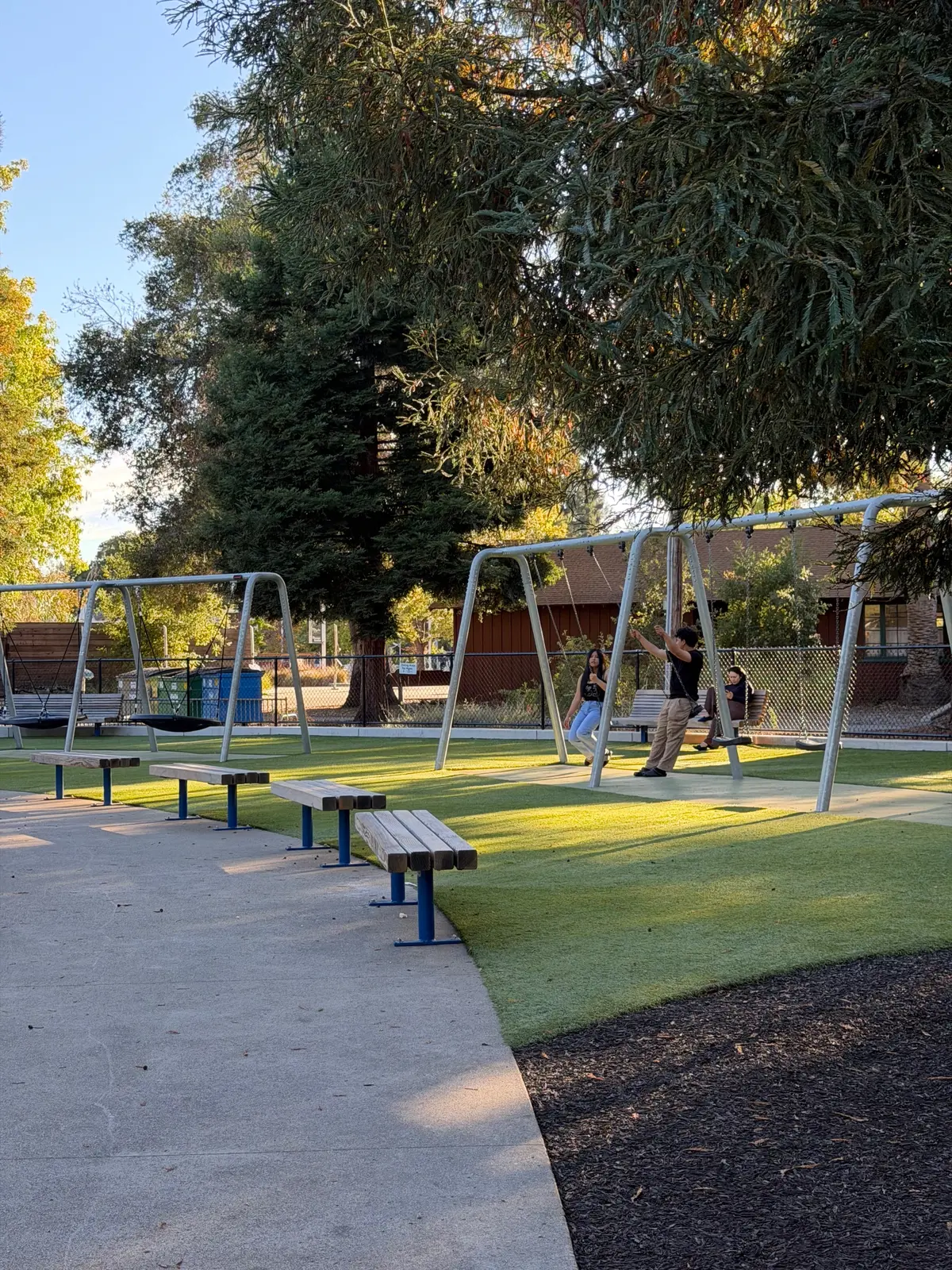 Plenty of benches by swing zone