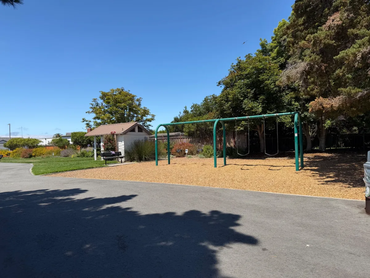 Both baby and big kid swings available, with bathroom to the side