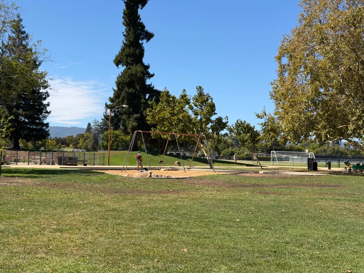 More swings outside magical bridge playground in the field area