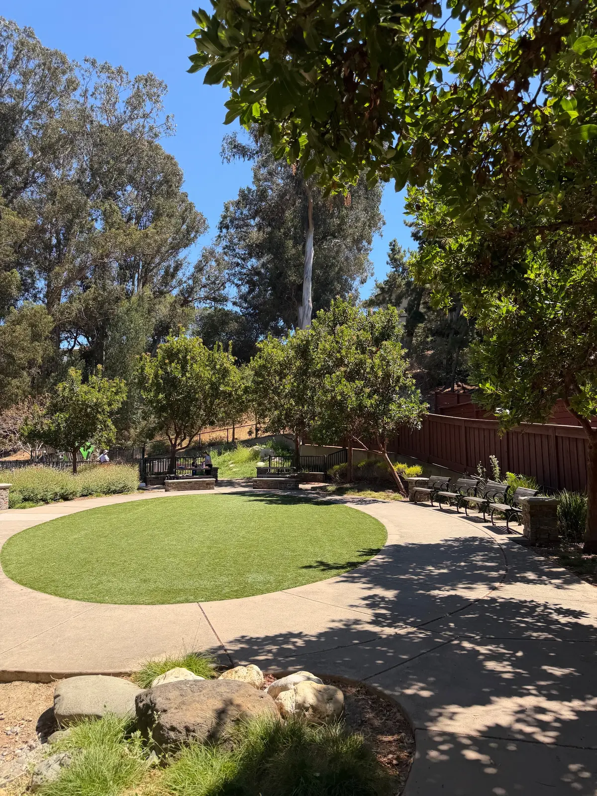 Small grassy patch in front of playground