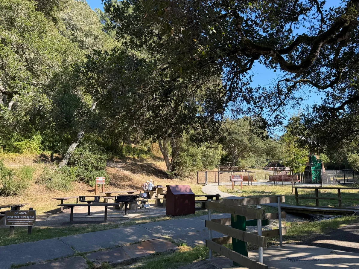 Picnic tables in front of De Anza playgorund