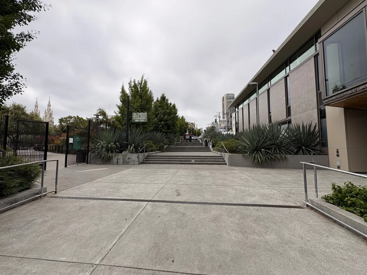 Entrance from the loading area. The library is on the right.
