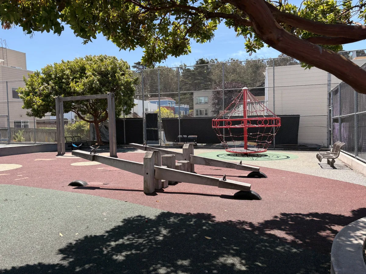 Giant net spinner, vintage see saws, and swingset 
