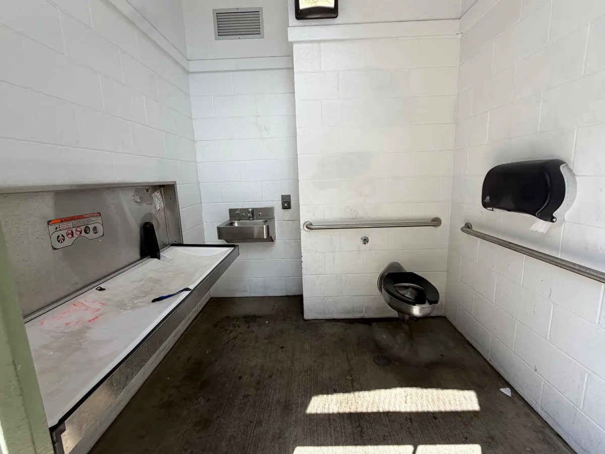 Bathrooms have giant changing tables 