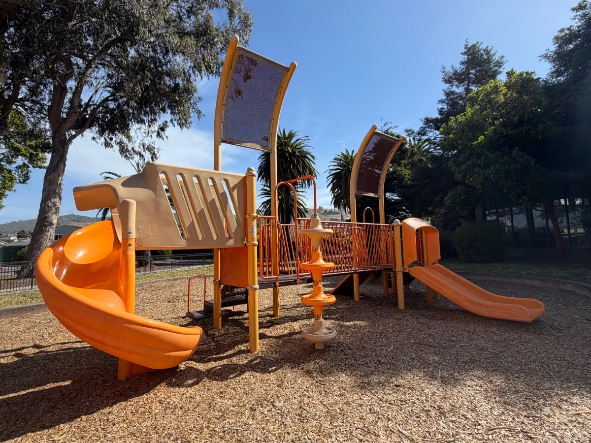 Toddler play area has 2 slides but not much else in play structure