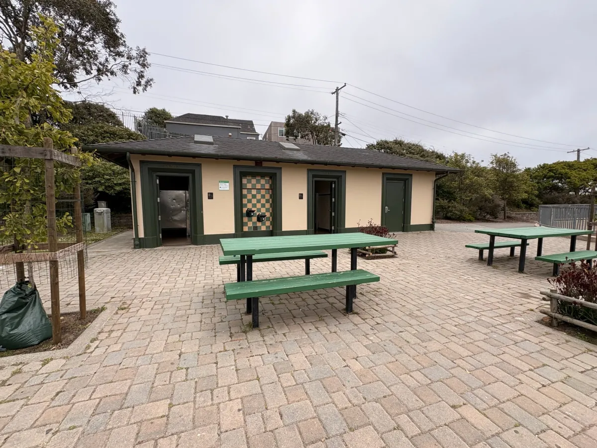 Bathroom and picnic tables
