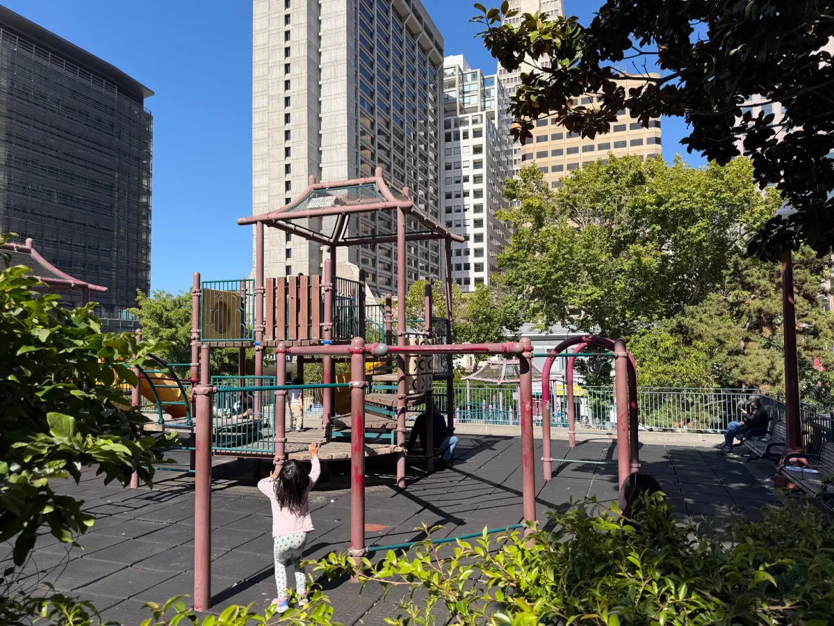 Big kid play structure with uneven bars