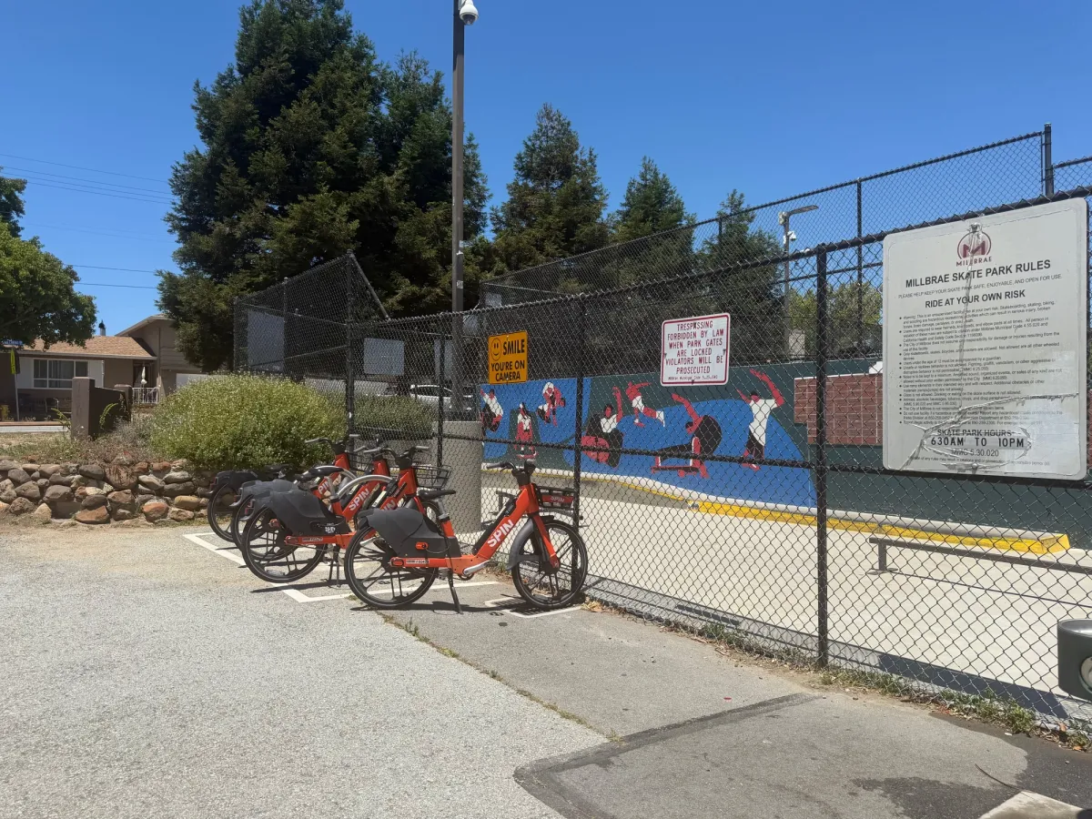 Spin bike parking outside skate park