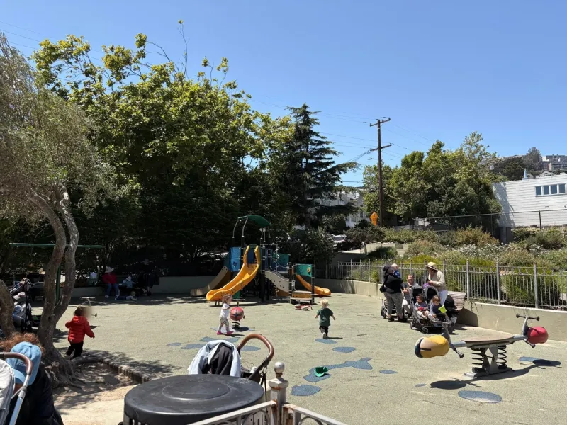 Small toddler playground teeming with activity