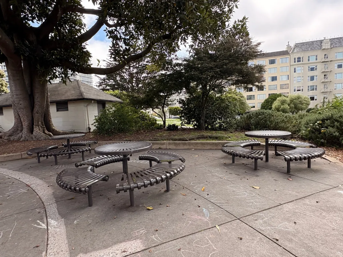 Many picnic tables to reserve