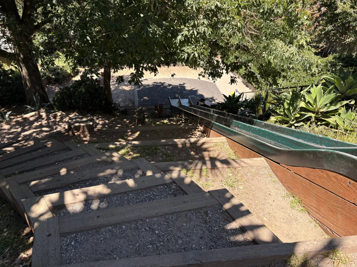 stairs next to the slides