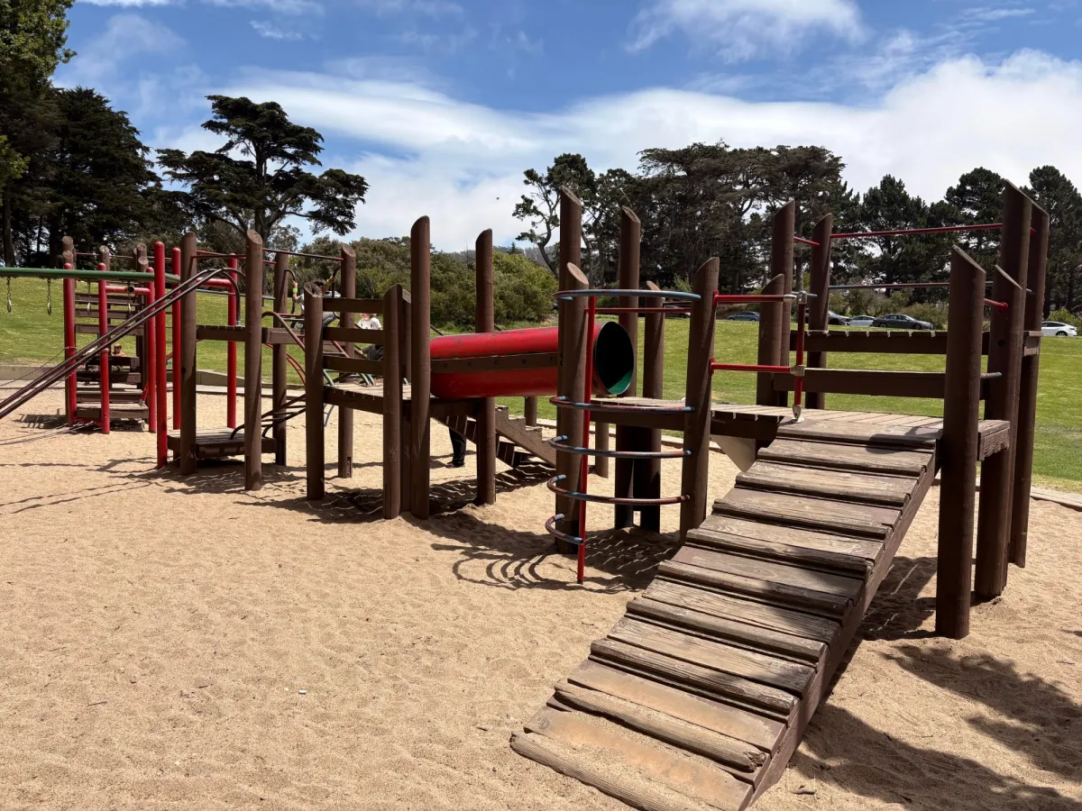 Generous sand pit allowance, and a solid playground structure