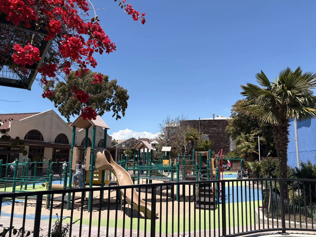 Enclosed view of the larger playground section