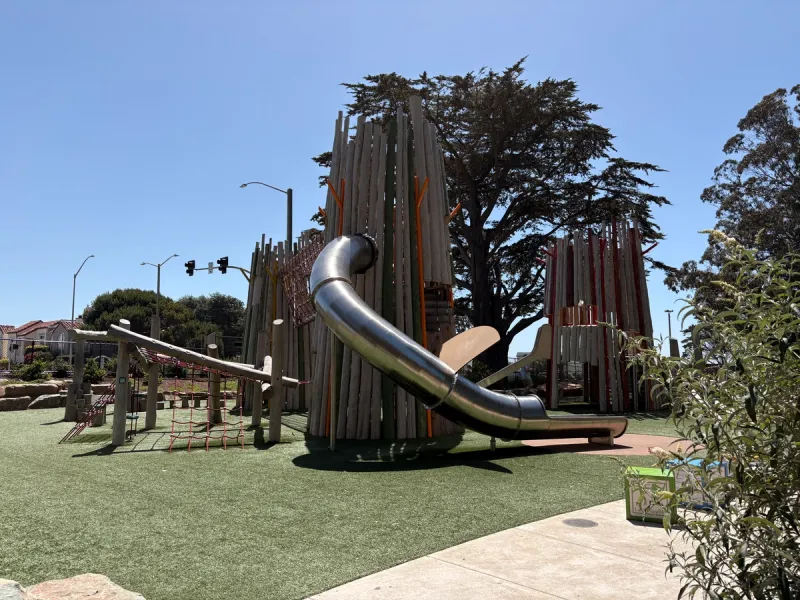 Tall tree fort structures with slide
