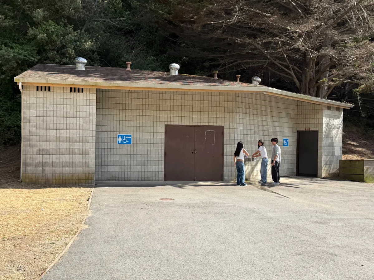 Bathrooms at the back of grass fields