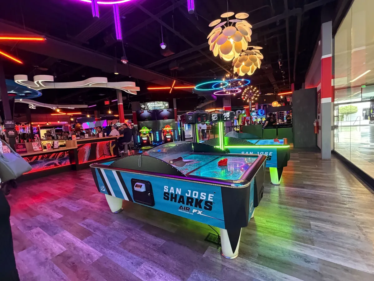 Air hockey tables inside