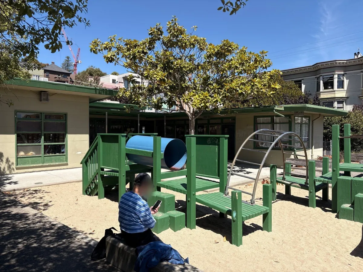 During the day, this side of the playground has some shaded seating