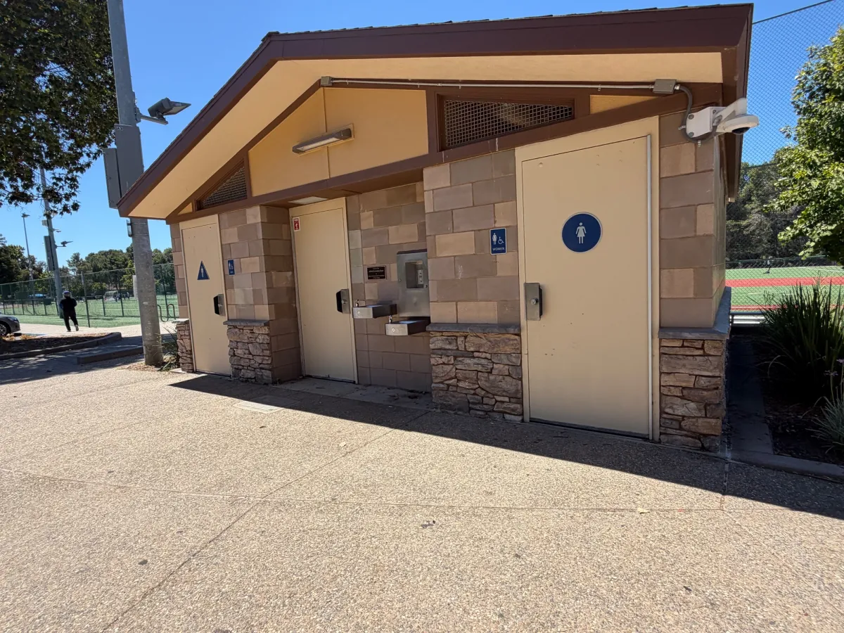 Bathroom located next to parking lot