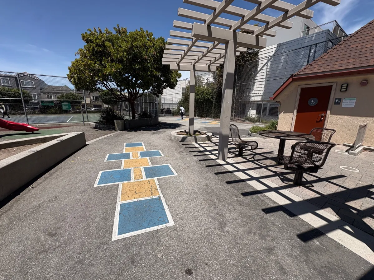 Bathrooms and painted hopscotch templates