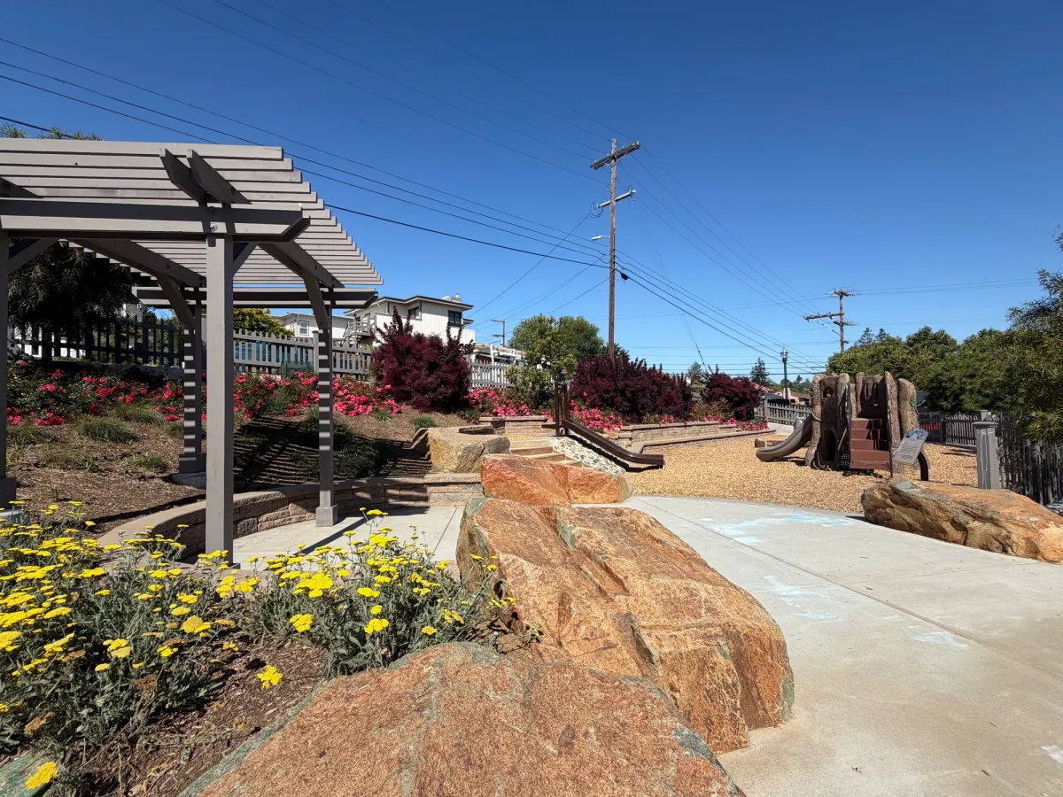 Fully enclosed playground with plenty of seating areas