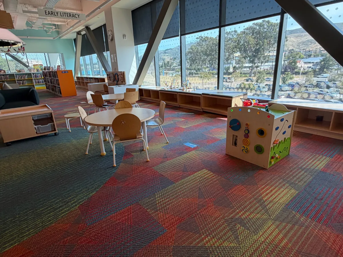 Indoor toddler activity center at the library - this area gets very busy on weekends