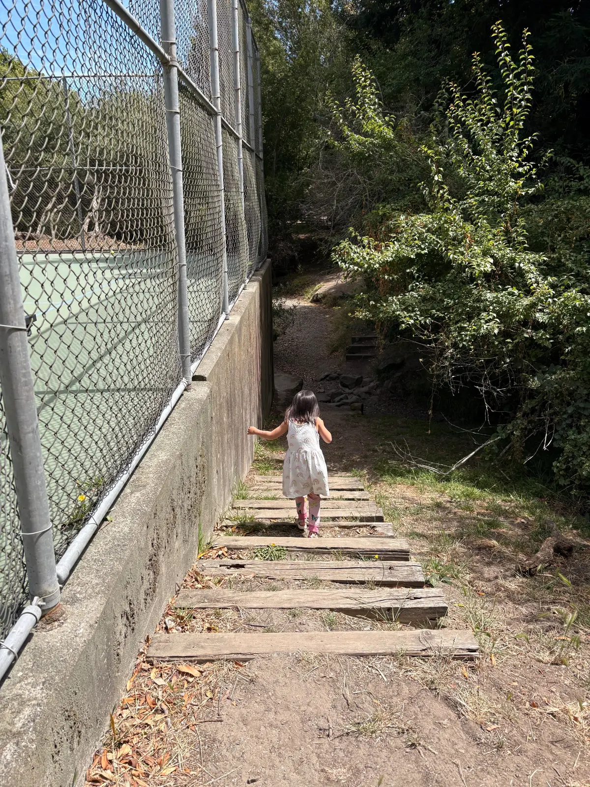 Walk from bathroom to the park