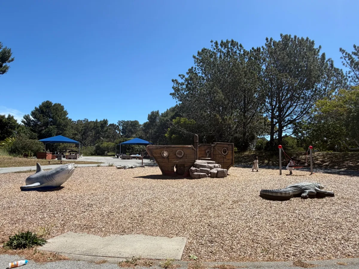 Beach themed toddler playground far from main playground in Beach Picnic area
