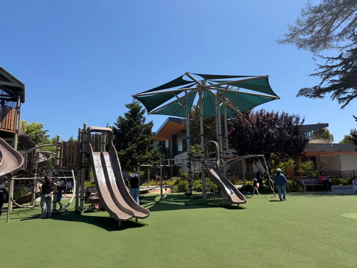 2 of 2 big kids play structure with lots of climbing available and great built in shade