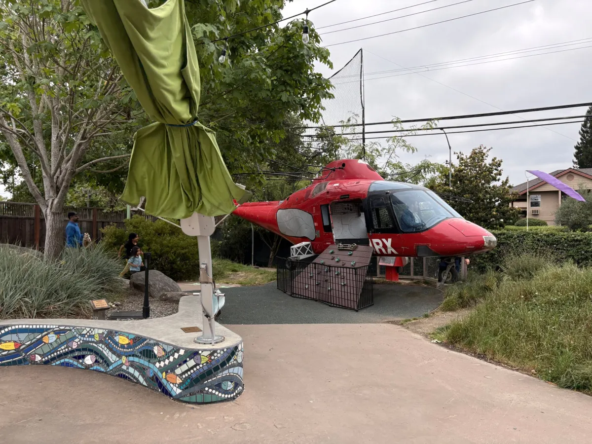 An actual helicopter for kiddos to play on