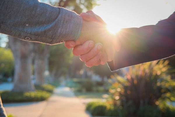 Close-up of a handshake in warm sunlight