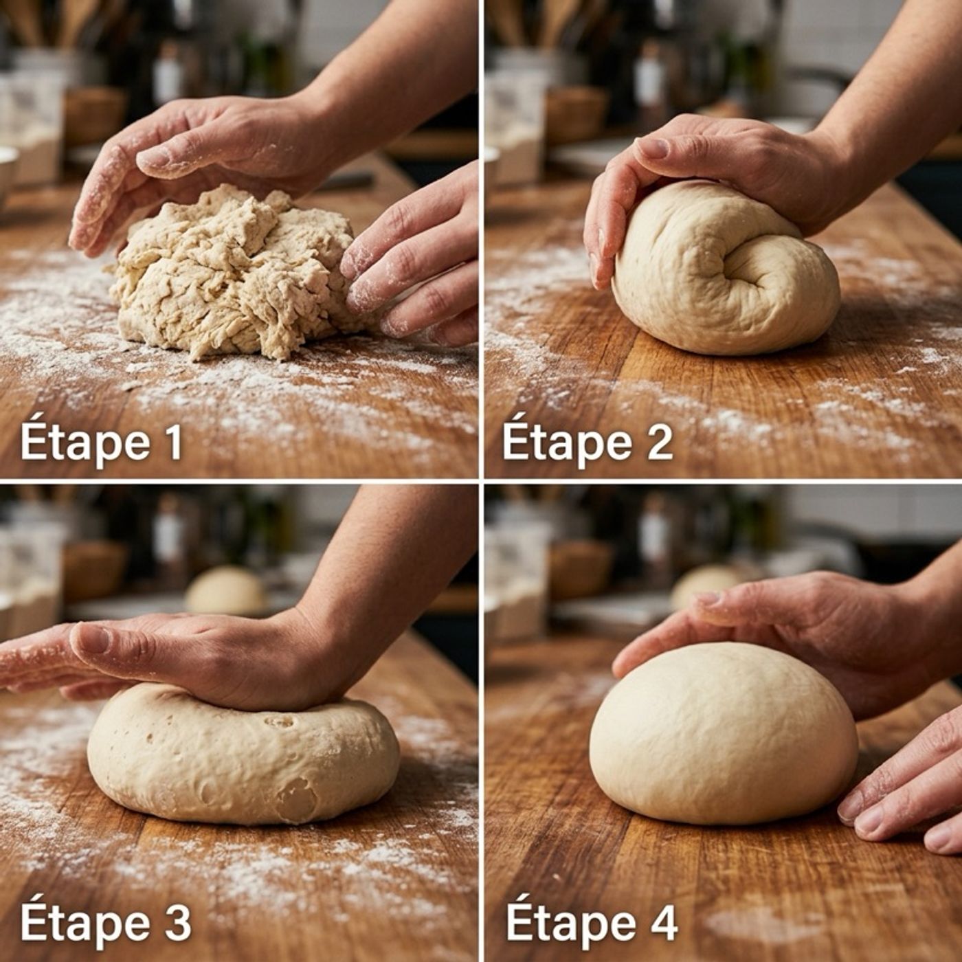Planche tuto : les 4 étapes du lissage asiatique pour Bao Buns