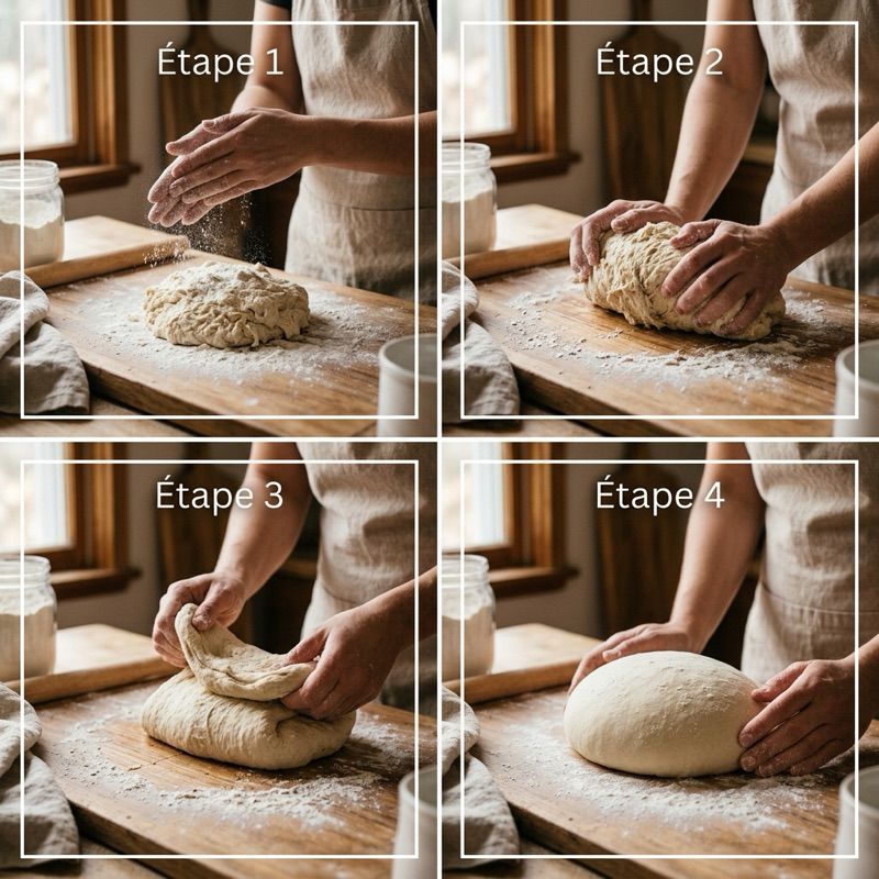 Planche tuto : les 4 étapes du pétrissage classique européen
