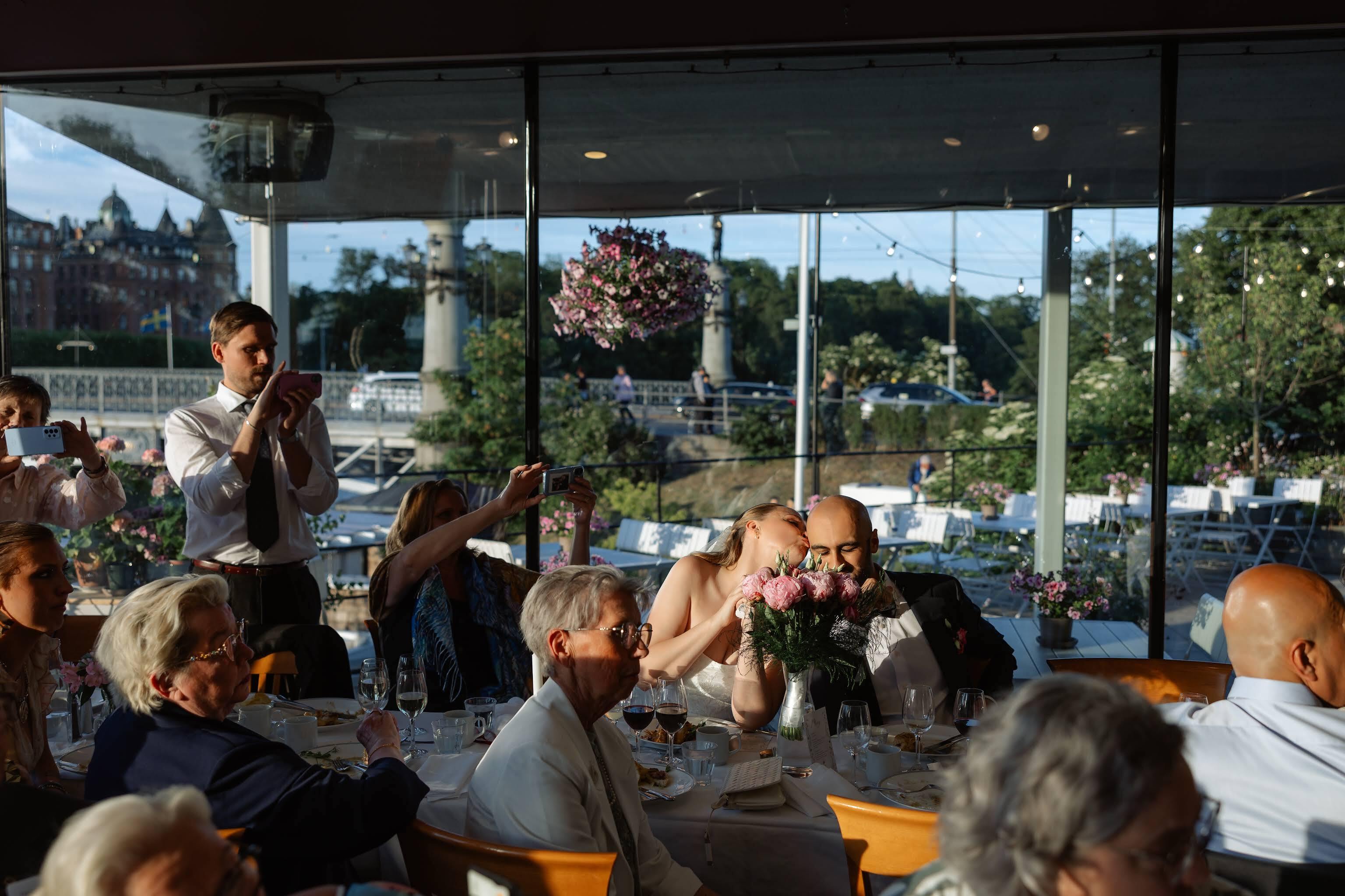 People eating at table