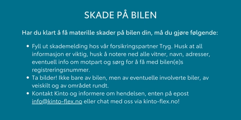 Informasjon om skade på bil fra KINTO Flex