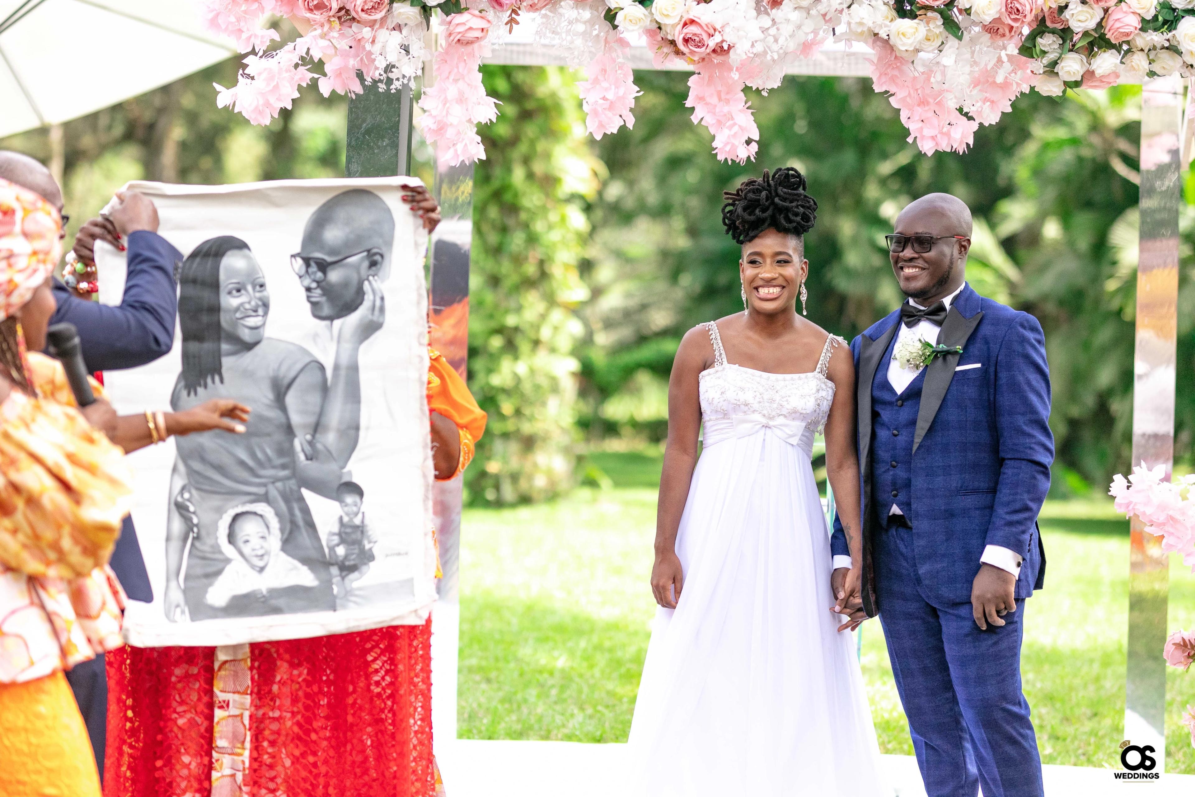 Bride and groom sharing a romantic moment during wedding portraits.