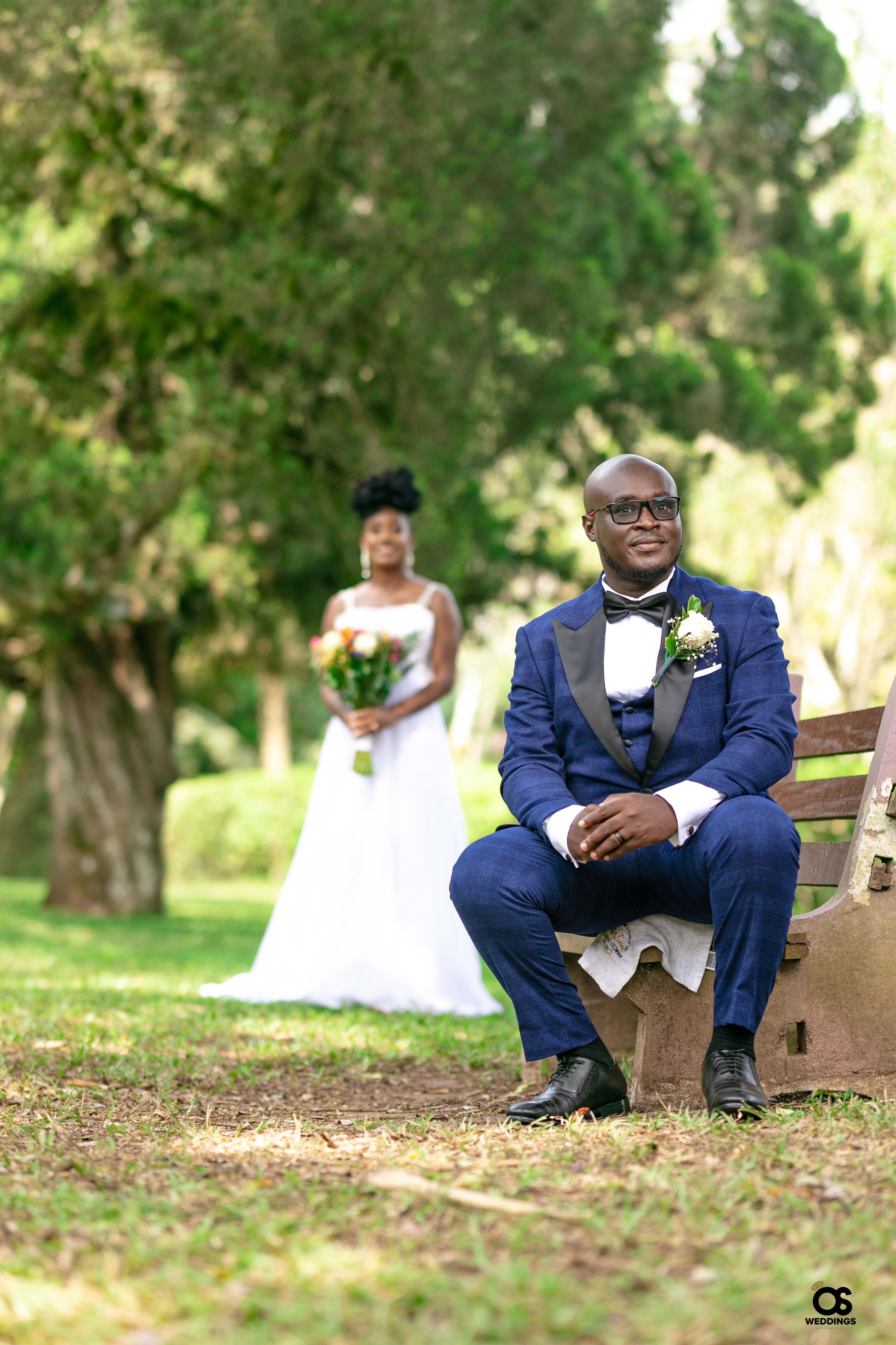 Bride and groom sharing a portrait during their wedding celebration.
